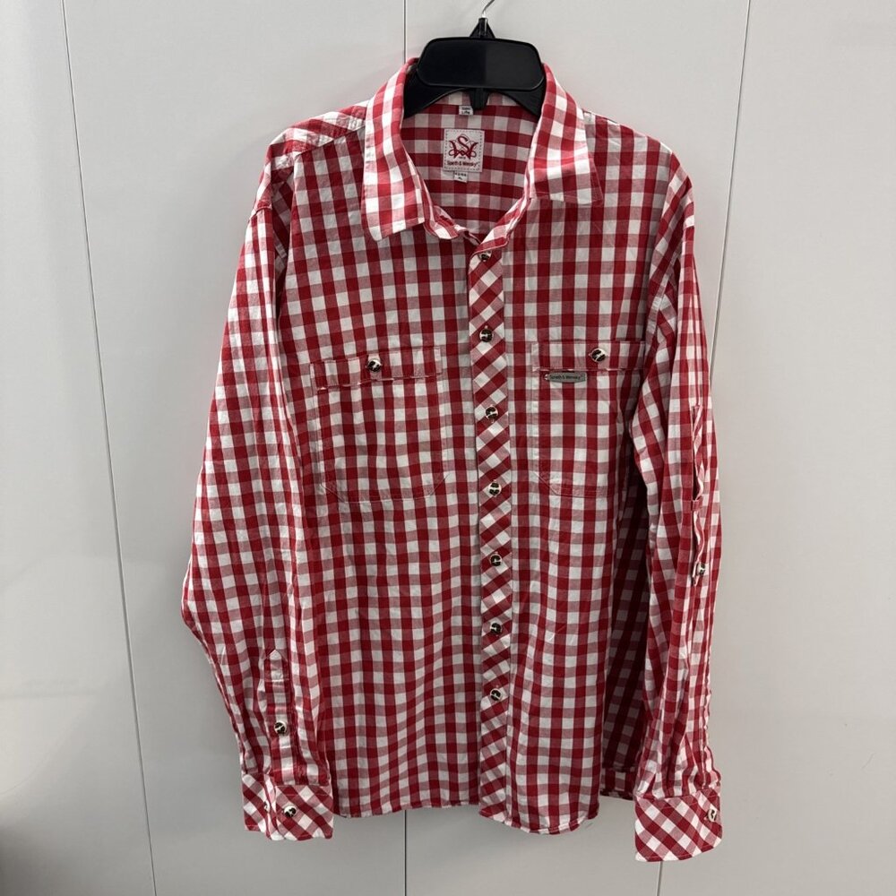 MEN'S SPIETH & WENSKY XL RED WHITE LONG SLEEVE BUTTON DOWN SHIRT‎ CHECKERED